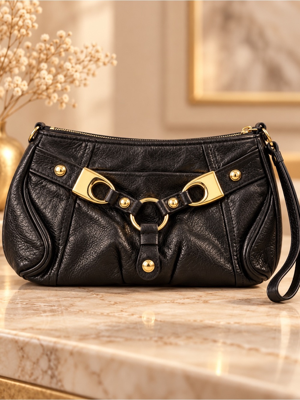 B Makowsky Black Genuine Leather Slouchy Shoulder Bag 100% pure leather